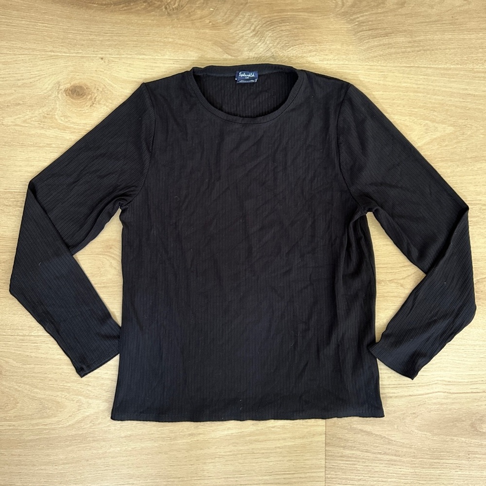 Splendid Black Ribbed Long Sleeve Top